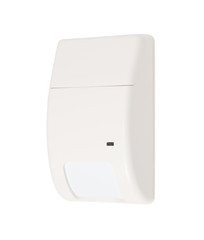 Volumetric infrared alarm sensor isolated on white