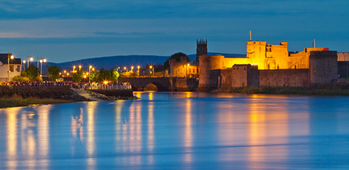 King John castle at dusk in Limerick city, Ireland