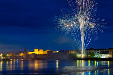 Fireworks over King John Castle in Limerick, Ireland