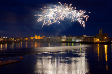 Fireworks over King John Castle in Limerick, Ireland