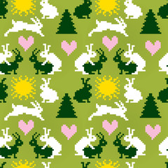 Rabbits in love / Funny summer seamless pattern