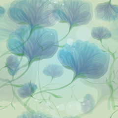 Blue wild roses in the morning dew / Seamless flower background
