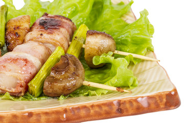 Bacon wrapped grilled Scallops with mushrooms and bacon