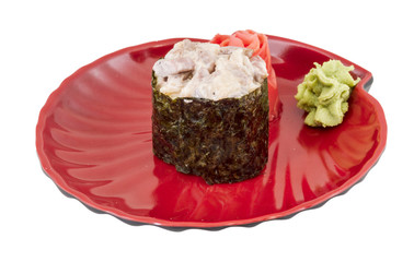 spice sushi with sauced slices of smoked Eel, chicken and caviar