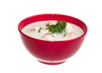 Vegetable soup with salmon