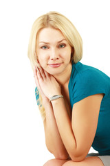 Closeup portrait of a young woman ,isolated on white background