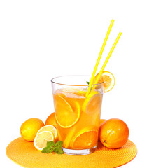 Big Glass of orange and lemon juice isolated on white