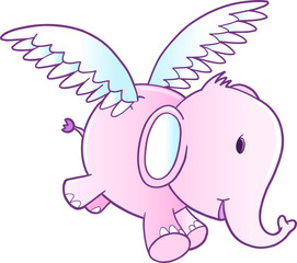 Cute Pink Flying Elephant Vector Illustration