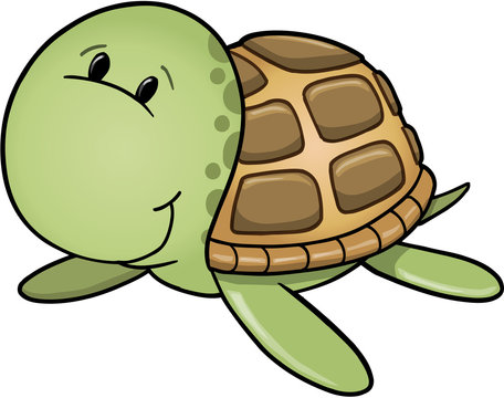 Cute Happy Sea Turtle Vector Illustration