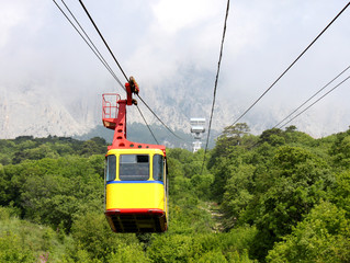 aerial ropeway cabin in mountains