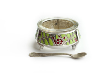 silver saltcellar antiques with spoon