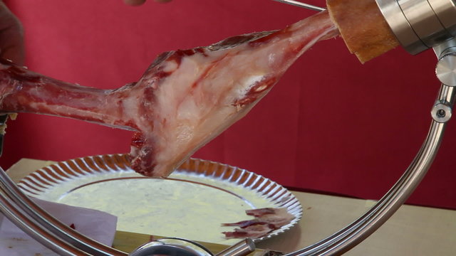 cutting of jabugo ham