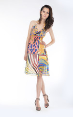 Beautiful brunette woman in elegant fashion dress  Isolated