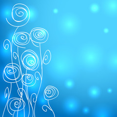 Abstract flowers over blue background with lights