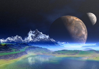 Alien Planet with Two Moons