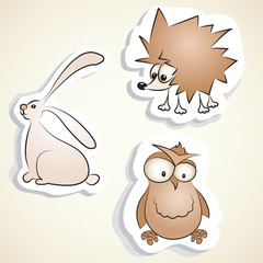 Cute animals set: hedgehog, owl and rabbit
