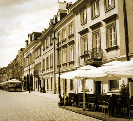 old town street, Warsaw, Poland - in sepia