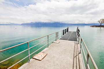 pier at Lake Geneva, Lausanne, Switzerland