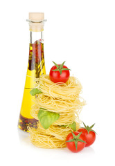 Pasta, tomatoes, basil and olive oil