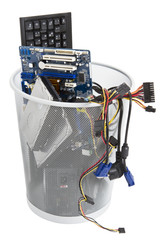 electronic scrap in trash can