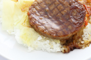 burger with rice