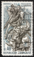 Postage stamp France 1967 King Phillip II at Battle of Bouvines