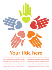 Circle of colorful hands with copy space vector.