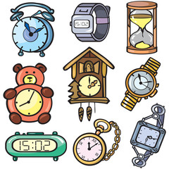 Watches and clock icons set