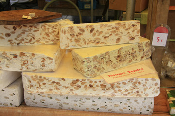 Big pieces of nougat on a French market