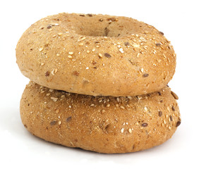 Two bagels on the white background