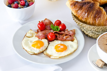 Breakfast setting with fried eggs
