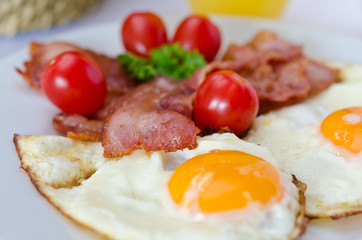 Breakfast setting with fried eggs