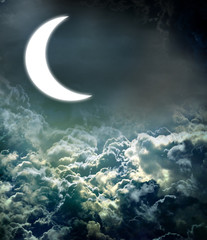 Obraz na płótnie Canvas Night fairy tale - bright moon in the night sky