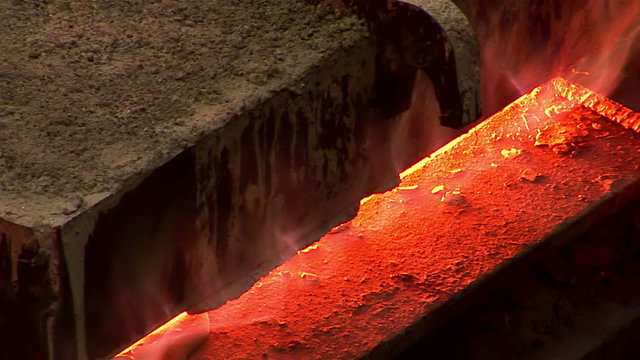 Hot rolled steel. Fresh cast hot metal slab.