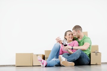 Young couple moving in new house