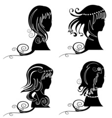Set of women hair silhouette