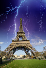 Storm and Lightnings above Eiffel Tower