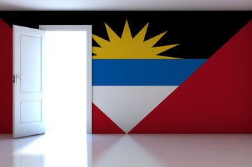 Antigua and Barbuda flag on empty room