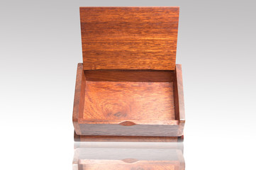 Open wood box empty on white background