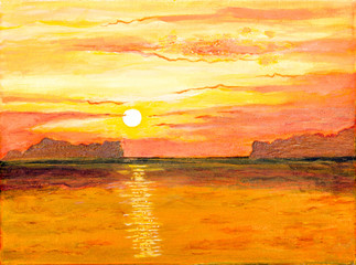 Sunrise on the sea of oil painting