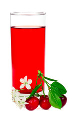 Juice with cherries leafs and flowers