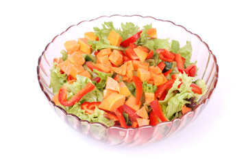 Fruit and vegetable salad on white