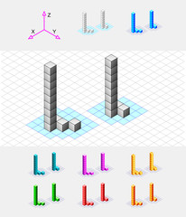 Isometric font from the cubes.Letter L. Vector