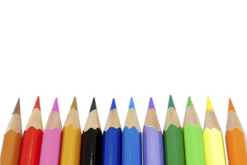 Colouring crayon pencils isolated on white background