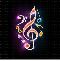 Shiny musical notes on black background. vector.