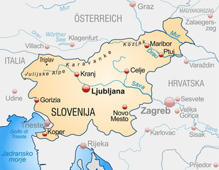Obraz premium map of slovenia with neighboring countries in orange