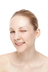 Obraz premium Portrait of beautiful young woman on white background