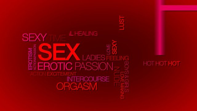 Sexy symbol red word tag cloud erotic sex background animation