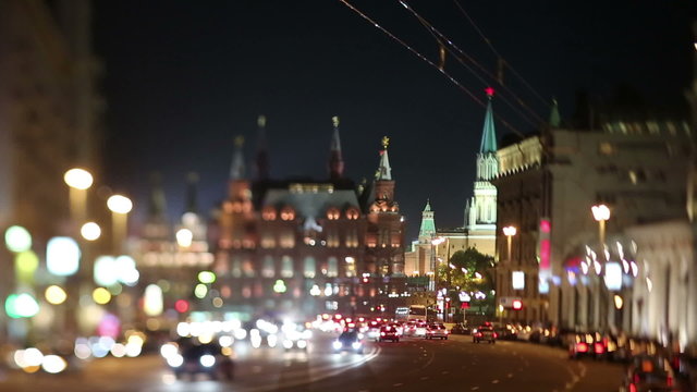 Moscow at night with tilt-shift effect, time-lapse
