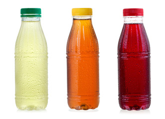 set with different bottles of ice tea